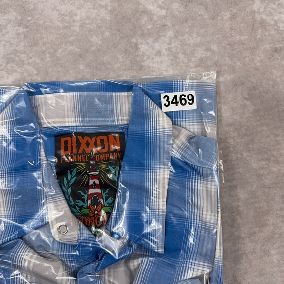 Dixxon Rincon Bamboo Blend Short Sleeve Plaid Snap Button Shirt Large Blue White - Picture 11 of 11